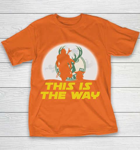 Milwaukee Bucks NBA Basketball Star Wars Yoda And Mandalorian This Is The Way Youth T-Shirt 4