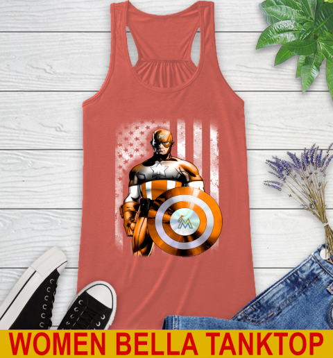 Miami Marlins MLB Baseball Captain America Marvel Avengers American Flag Shirt Racerback Tank 3