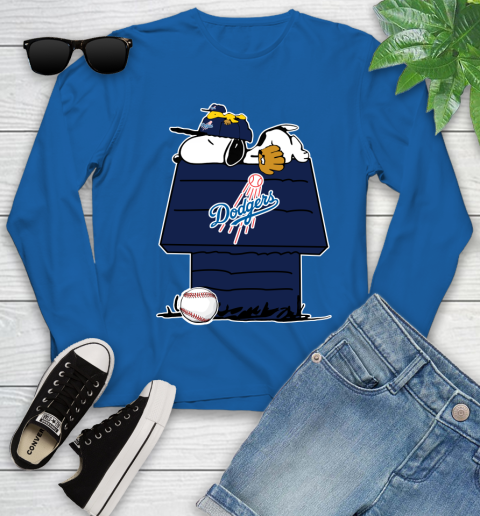 MLB Los Angeles Dodgers Snoopy Woodstock The Peanuts Movie Baseball T Shirt_000 Youth Long Sleeve 9