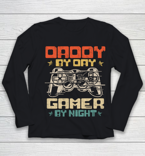 Daddy By Day Gamer By Night Funny Dad Jokes Vintage Gaming Youth Long Sleeve