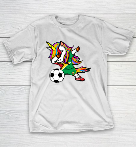 Funny Dabbing Unicorn Guyana Football Guyanese Flag Soccer T-Shirt