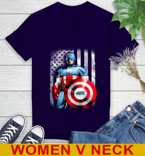 San Antonio Spurs NBA Basketball Captain America Marvel Avengers American Flag Shirt Women's V-Neck T-Shirt 3