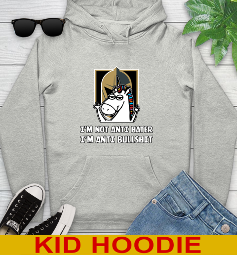 Vegas Golden Knights NHL Hockey Unicorn I'm Not Anti Hater I'm Anti Bullshit Youth Hoodie