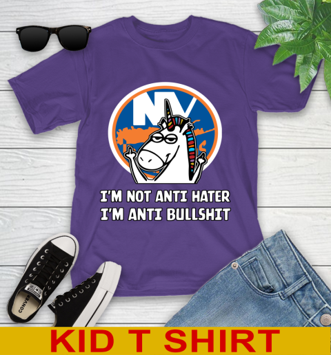 New York Islanders NHL Hockey Unicorn I'm Not Anti Hater I'm Anti Bullshit Youth T-Shirt 4