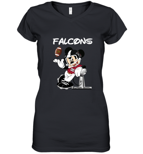 Mickey Falcons Taking The Super Bowl Trophy Football Women's V-Neck T-Shirt