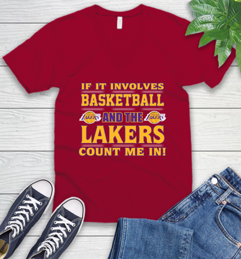 NBA If It Involves Basketball And Los Angeles Lakers Count Me In Sports V-Neck T-Shirt 8