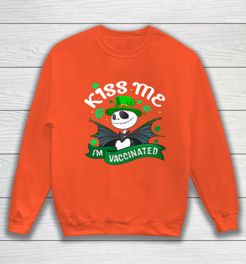 Kiss Me I'm Vaccinated Patrick's Day Jack Skellington Sweatshirt 3