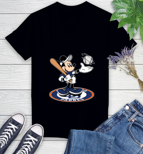 MLB Baseball San Diego Padres Cheerful Mickey Disney Shirt Women's V-Neck T-Shirt