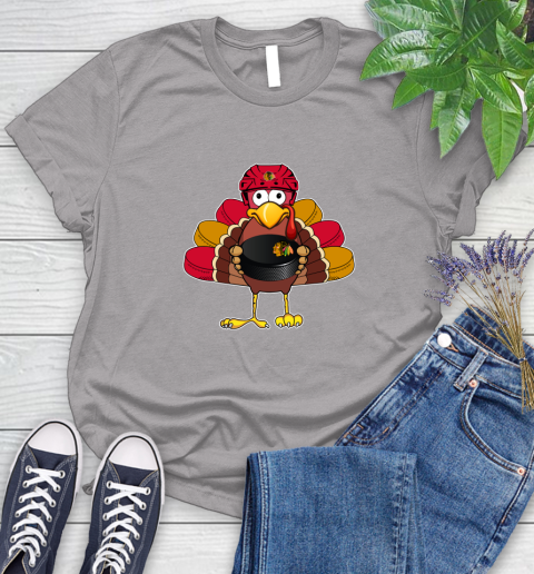 Chicago Blackhawks Turkey Thanksgiving Day Women's T-Shirt 5