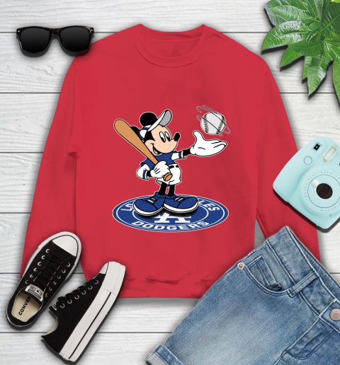 MLB Baseball Los Angeles Dodgers Cheerful Mickey Disney Shirt Youth Sweatshirt 8