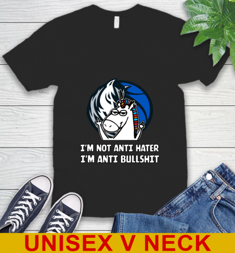 Dallas Mavericks NBA Basketball Unicorn I'm Not Anti Hater I'm Anti Bullshit V-Neck T-Shirt 2