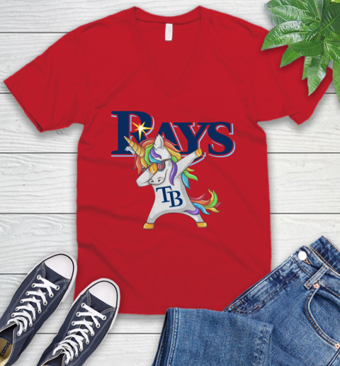 Tampa Bay Rays MLB Baseball Funny Unicorn Dabbing Sports V-Neck T-Shirt 7