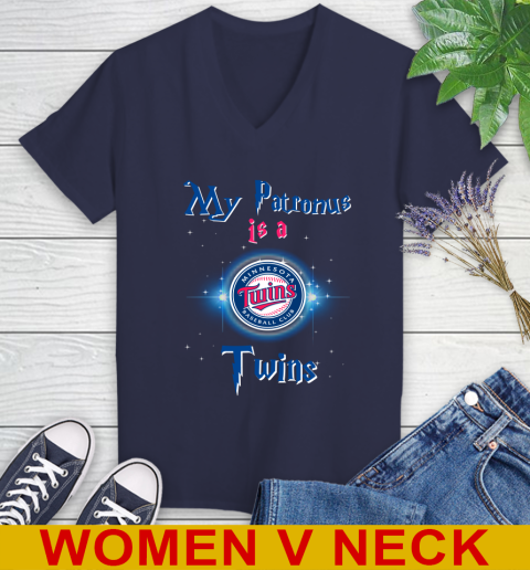 MLB Baseball Harry Potter My Patronus Is A Minnesota Twins Women's V-Neck T-Shirt 12