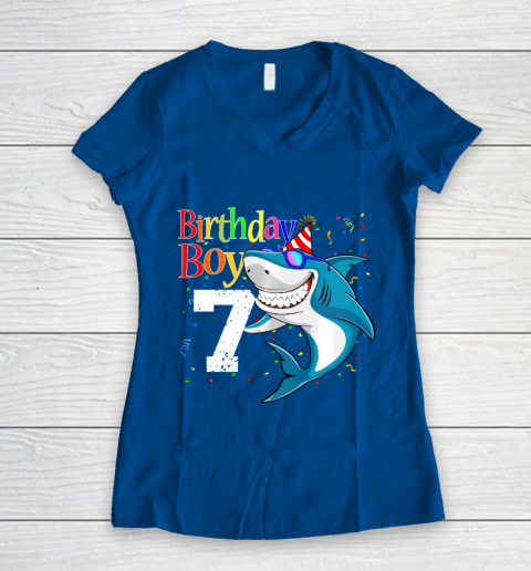 Kids 7th Birthday Boy Shark Shirts 7 Jaw Some Four Tees Boys 7 Years Old Women's V-Neck T-Shirt 7