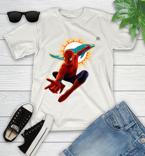 NFL Spider Man Avengers Endgame Football Miami Dolphins Youth T-Shirt