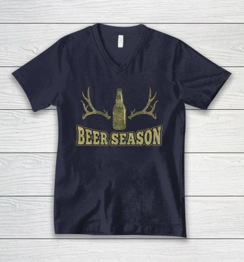 Beer Season Funny Camo Deer Hunting Pun Men Who Love Beers V-Neck T-Shirt 2