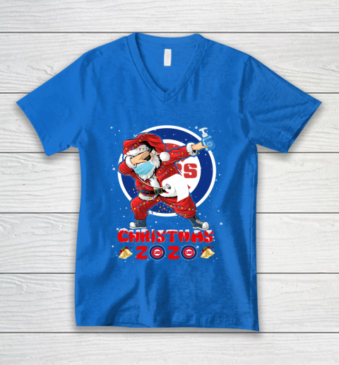 Chicago Cubs Funny Santa Claus Dabbing Christmas 2020 MLB V-Neck T-Shirt 5