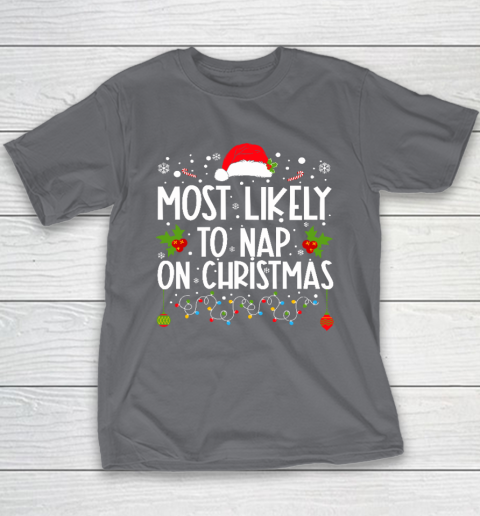 Most Likely To Nap On Christmas Family Christmas Pajamas Youth T-Shirt 5