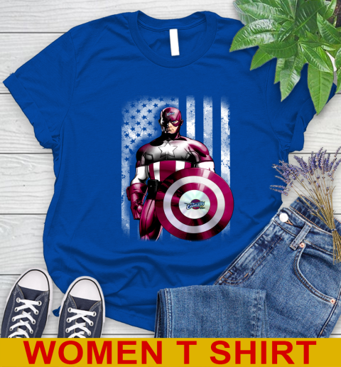 Cleveland Cavaliers NBA Basketball Captain America Marvel Avengers American Flag Shirt Women's T-Shirt 10