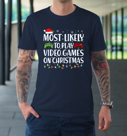 Most Likely To Play Video Game On Christmas Santa Gaming T-Shirt 10