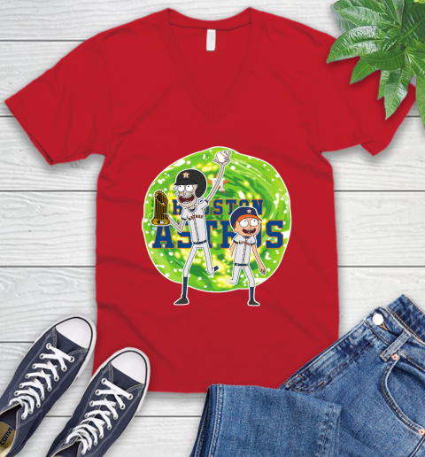 MLB Houston Astros Rick And Morty Commissioner's Trophy Baseball Sports V-Neck T-Shirt 7