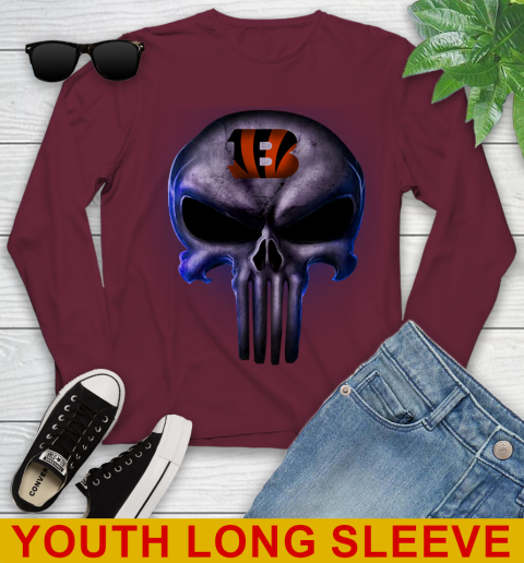 Cincinnati Bengals NFL Football Punisher Skull Sports Youth Long Sleeve 6