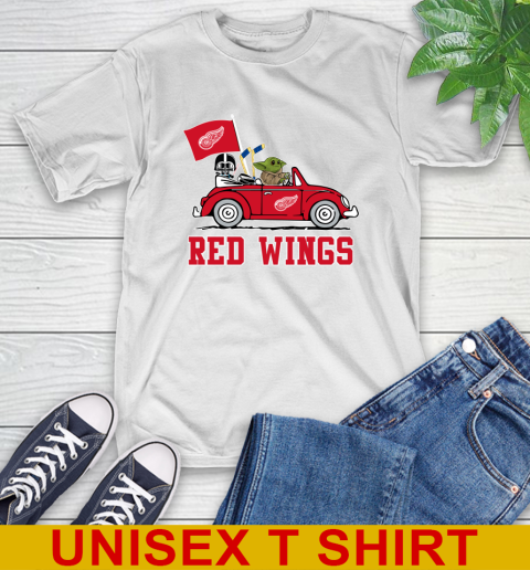 NHL Hockey Detroit Red Wings Darth Vader Baby Yoda Driving Star Wars Shirt T-Shirt