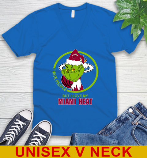 Miami Heat NBA Christmas Grinch I Hate People But I Love My Favorite Basketball Team V-Neck T-Shirt 6