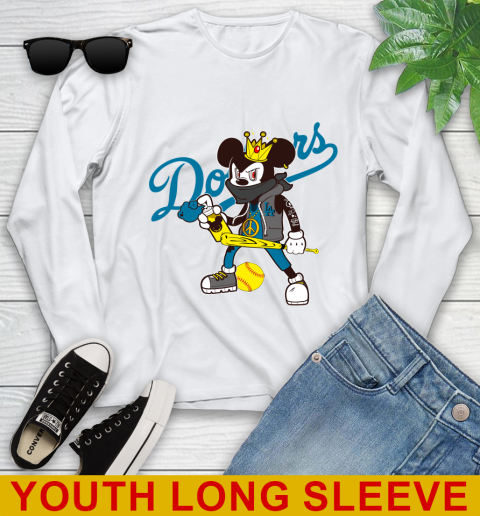 Los Angeles Dodgers MLB Baseball Mickey Peace Sign Sports Youth Long Sleeve