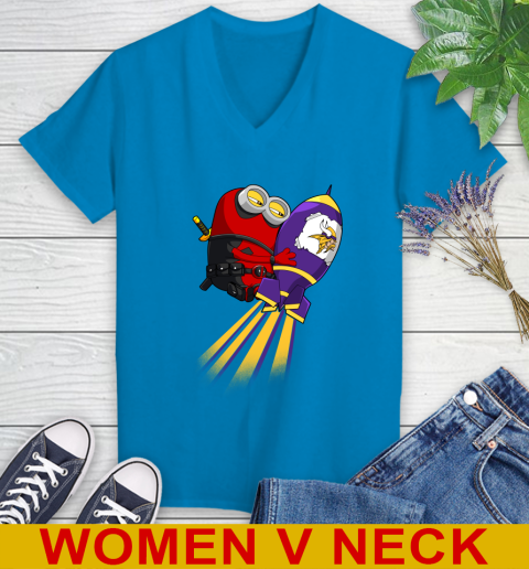 NFL Football Minnesota Vikings Deadpool Minion Marvel Shirt Women's V-Neck T-Shirt 7
