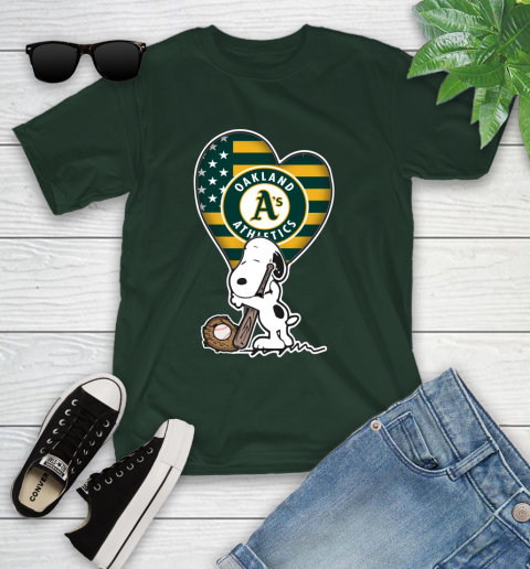 Oakland Athletics MLB Baseball The Peanuts Movie Adorable Snoopy Youth T-Shirt 5