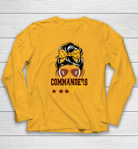 Retro Commanders Girl Messy Bun Sports Fan Team Matching Long Sleeve T-Shirt 2