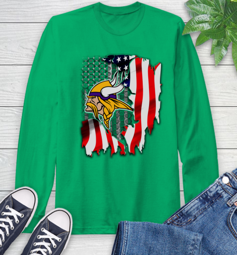 Minnesota Vikings NFL Football American Flag Long Sleeve T-Shirt 8