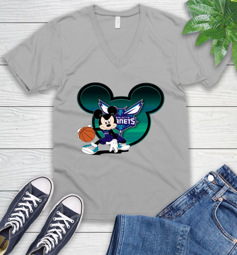 NBA Charlotte Hornets Mickey Mouse Disney Basketball V-Neck T-Shirt 4