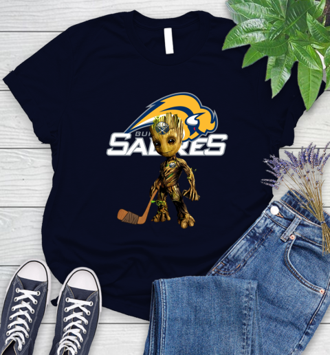 Buffalo Sabres NHL Hockey Groot Marvel Guardians Of The Galaxy Women's T-Shirt 3