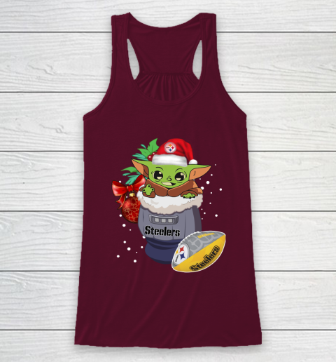 Pittsburgh Steelers Christmas Baby Yoda Star Wars Funny Happy NFL Racerback Tank 3