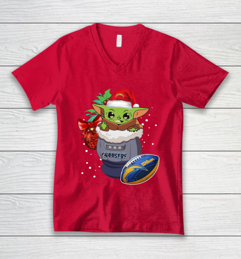 Los Angeles Chargers Christmas Baby Yoda Star Wars Funny Happy NFL V-Neck T-Shirt 7