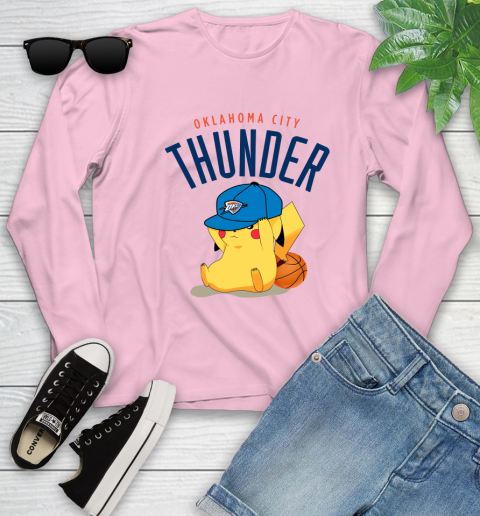 NBA Pikachu Basketball Sports Oklahoma City Thunder Youth Long Sleeve 10