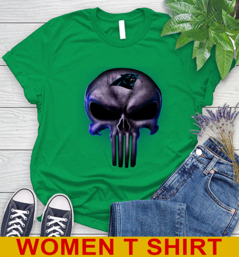 Carolina Panthers NFL Football Punisher Skull Sports Women's T-Shirt 7