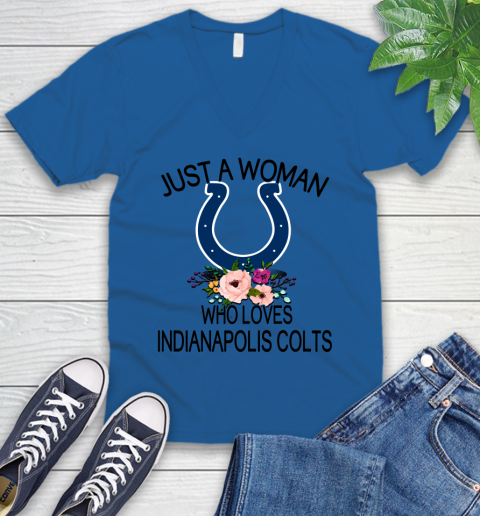 NFL Just A Woman Who Loves Indianapolis Colts Football Sports V-Neck T-Shirt 3