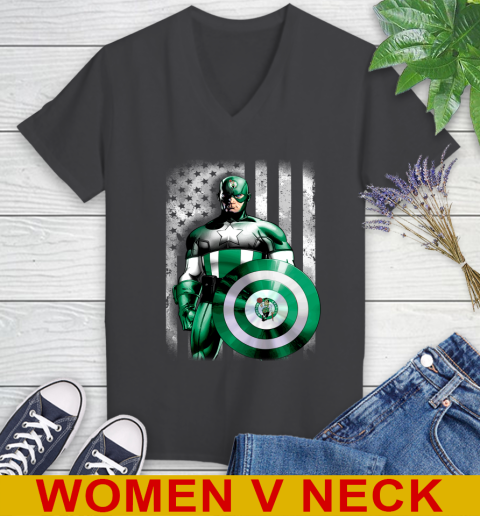 Boston Celtics NBA Basketball Captain America Marvel Avengers American Flag Shirt Women's V-Neck T-Shirt 8