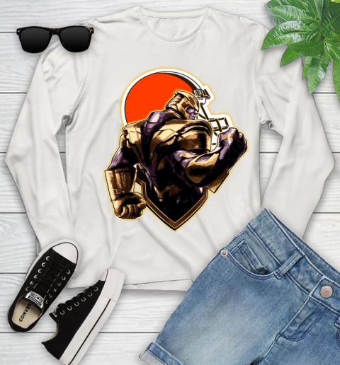 NFL Thanos Avengers Endgame Football Sports Cleveland Browns Youth Long Sleeve 12