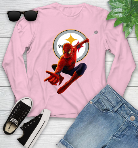 NFL Spider Man Avengers Endgame Football Pittsburgh Steelers Youth Long Sleeve 10