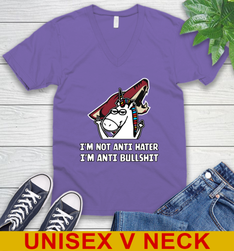 Arizona Coyotes NHL Hockey Unicorn I'm Not Anti Hater I'm Anti Bullshit V-Neck T-Shirt 9