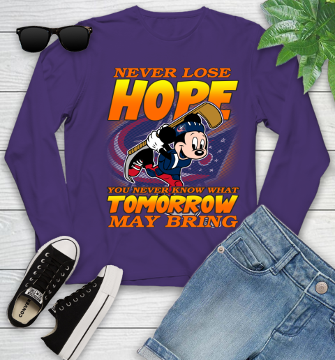 Columbus Blue Jackets NHL Hockey ootball Mickey Disney Never Lose Hope Youth Long Sleeve 4