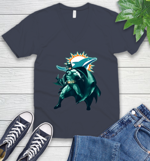 NFL Batman Football Sports Miami Dolphins V-Neck T-Shirt 9