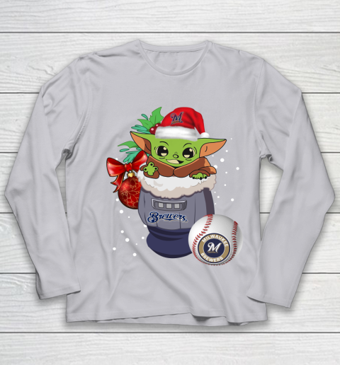Milwaukee Brewers Christmas Baby Yoda Star Wars Funny Happy MLB Youth Long Sleeve 5