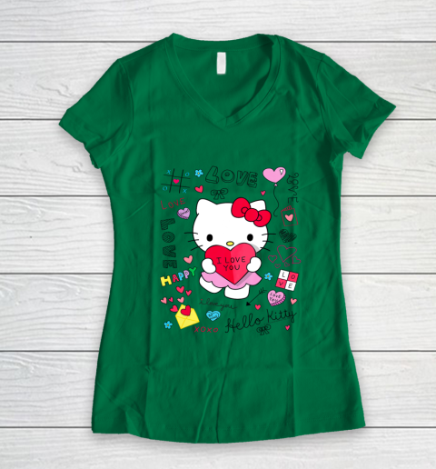 Hello Kitty Love Notes Valentine Tee Women's V-Neck T-Shirt 3