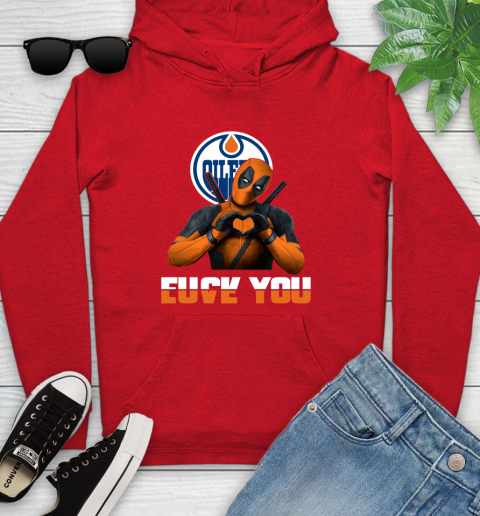 NHL Edmonton Oilers Deadpool Love You Fuck You Hockey Sports Youth Hoodie 12