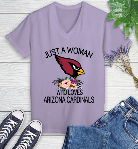 NFL Just A Woman Who Loves Arizona Cardinals Football Sports Women's V-Neck T-Shirt 9